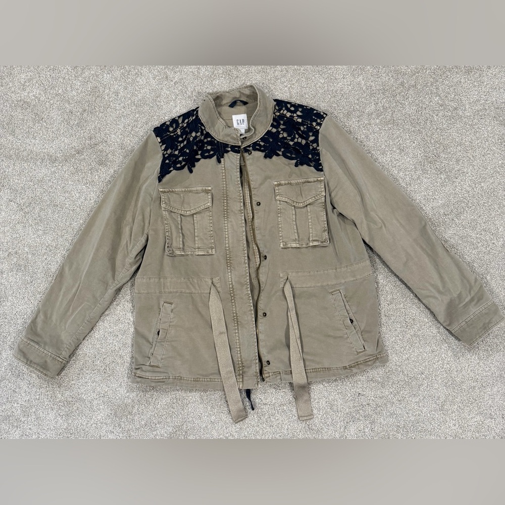 GAP Tan/Olive Green Jacket with Navy Accents, Size Large